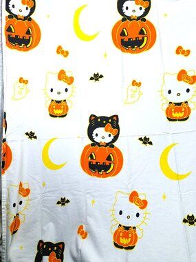 Hello Kitty Halloween Shower Curtain- Jack-o-lantern - black cat - moon - ghost